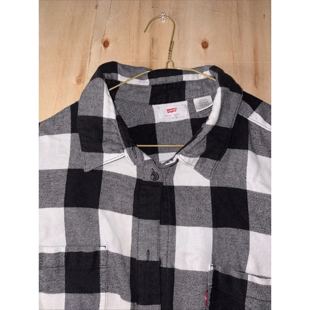 Levi's Black White Plaid Flannel Shirt Button Up Long Sleeve Mens 1X